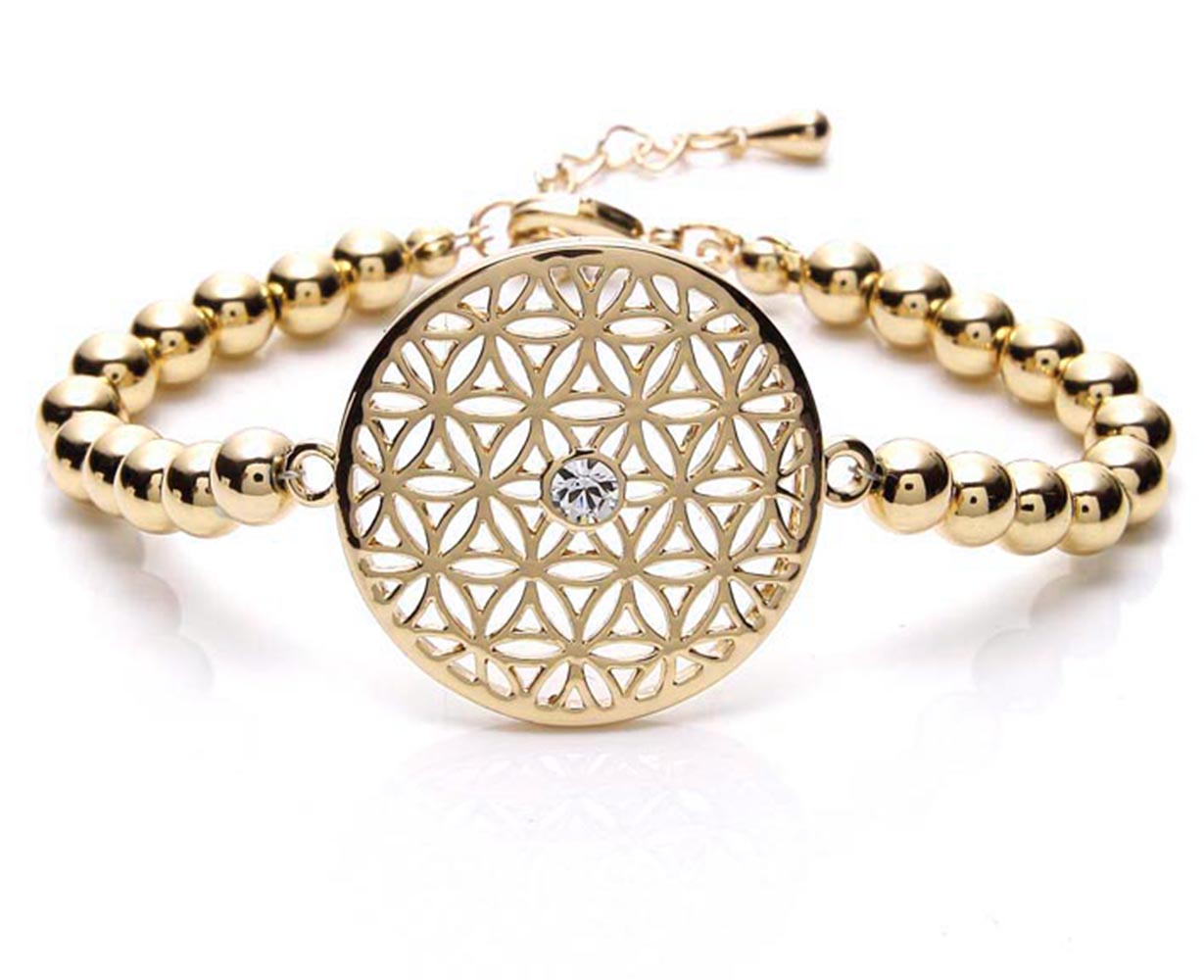 Blume des Lebens armband veredelt mit einem Swarovski Stein Gold