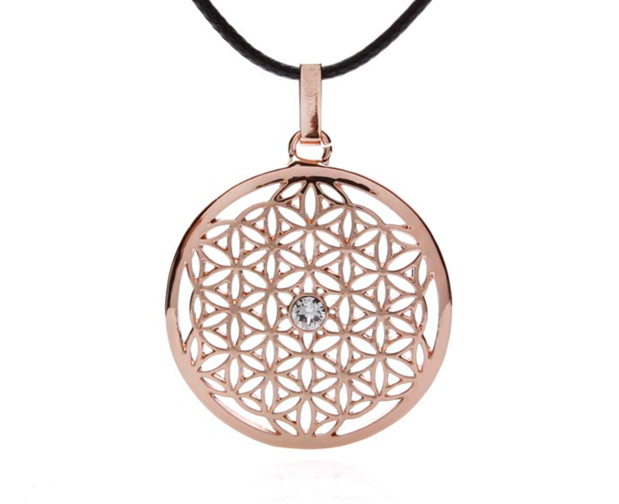 Blume des Lebens Kette veredelt mit einem Swarovski Stein Rosegold