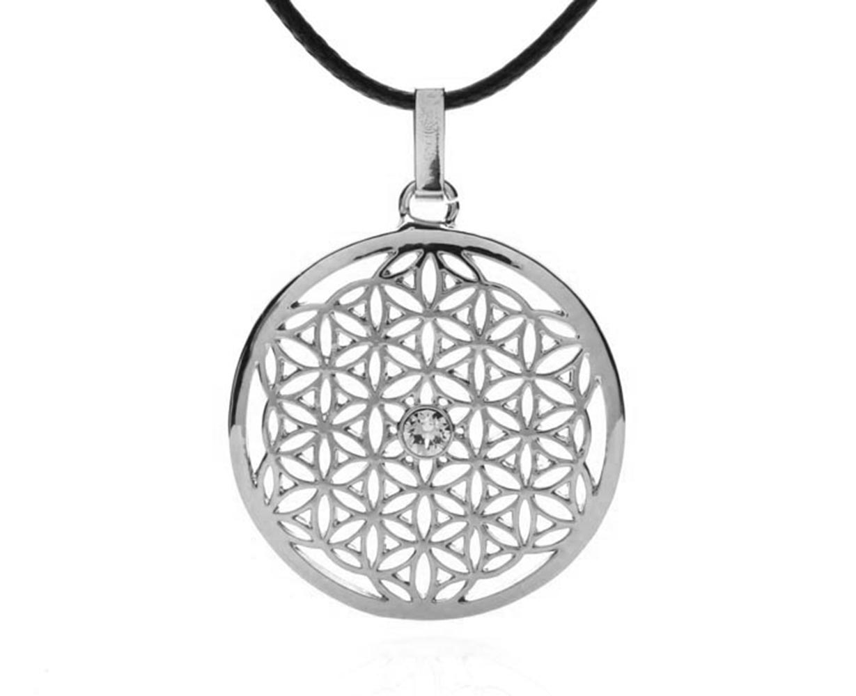 Blume des Lebens Kette veredelt mit einem Swarovski Stein silber